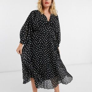 ASOS Design Curve Pleated Batwing Midi Dress in mono Splodge Print